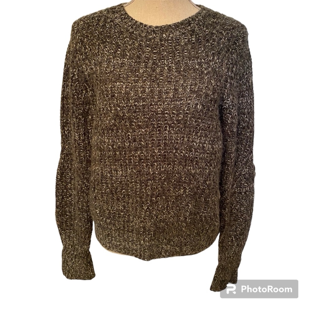 LEITH ANTHROPOLOGIE SWEATER CREWNECK GRAY BLACK WHITE MARLED LONG SLEEVE SIZE S